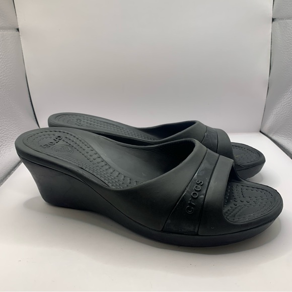 Crocs Sassari Wedge Sandals Black Size 10 Y2K - Picture 2 of 8